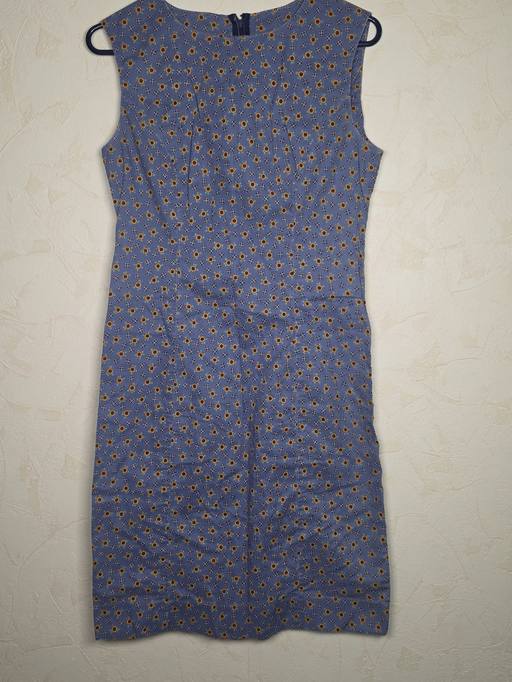 Vintage Sleeveless Blue Sunflower Dress Handmade Womens Size Small